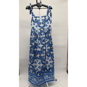 Tuckernuck Capri Tile Majolica Midi Dress S Tie Strap Cotton Sundress Coastal